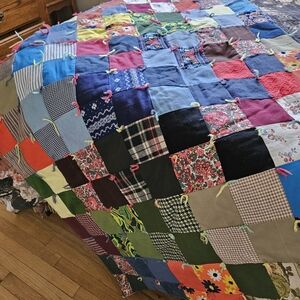 Vintage Handmade Multicolor Patchwork Tie-Quilt